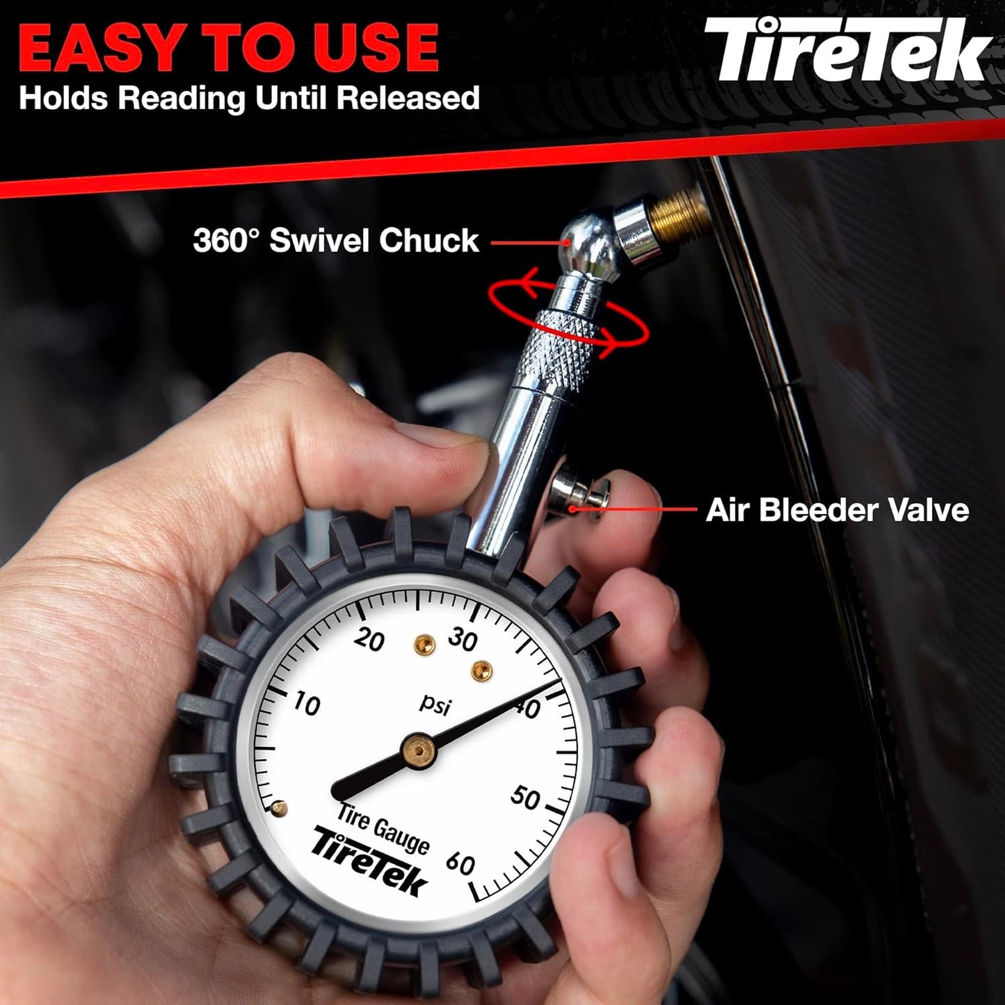 Tyre Pressure Gauge UK (60 PSI) - Professional Tyre Pressure Gauge - Accurate Tyre Pressure Checker ANSI Certified for Cars, Motorcycles, Bikes, ATV & SUV