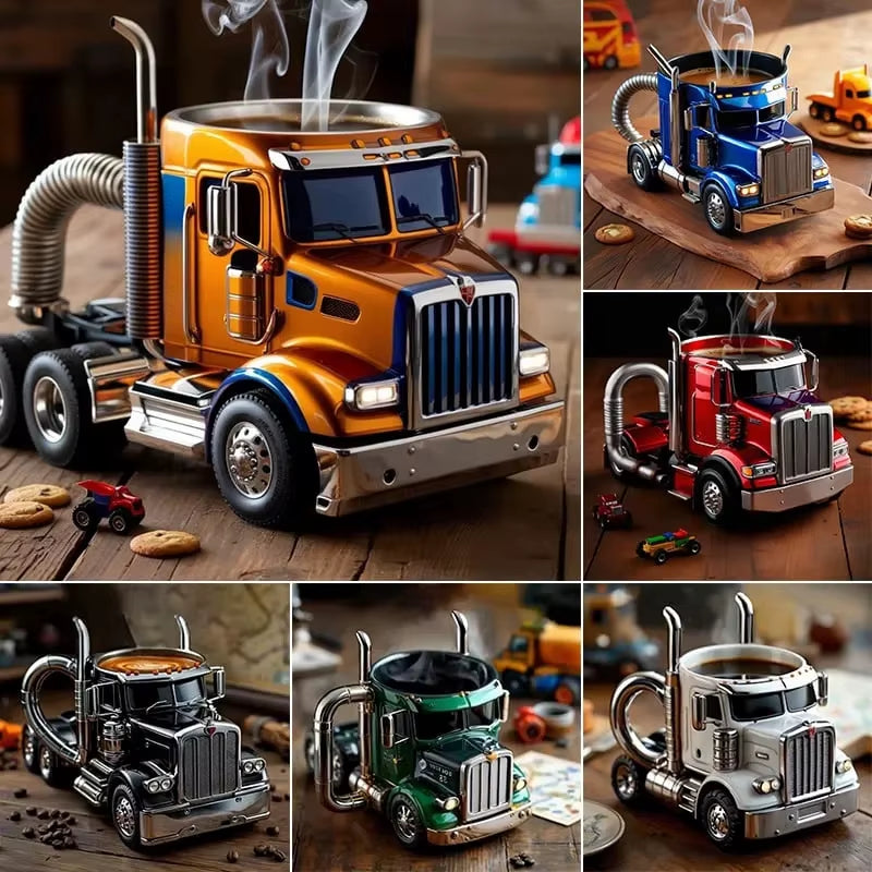 11 Ounces Semi-Trailer Truck Shaped Mug Creative Desktop Home Kitchen Handcrafted Water Cups 1Pcs Durable Coffee Cup Ornament