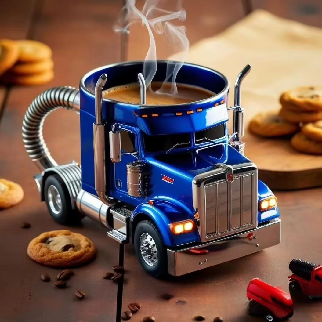 11 Ounces Semi-Trailer Truck Shaped Mug Creative Desktop Home Kitchen Handcrafted Water Cups 1Pcs Durable Coffee Cup Ornament