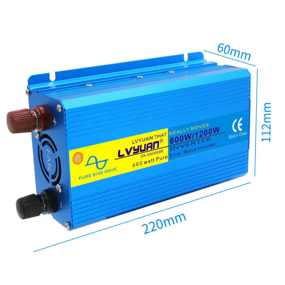 Car 600W 1200W 12V to 230V Pure Sine Wave Power Inverter Converter 2USB Camping