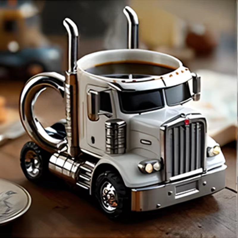 11 Ounces Semi-Trailer Truck Shaped Mug Creative Desktop Home Kitchen Handcrafted Water Cups 1Pcs Durable Coffee Cup Ornament