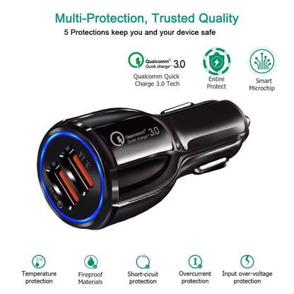 High Quality Quick Charge QC3.0 Dual Two USB a Ports Car Charger with Large Stocks