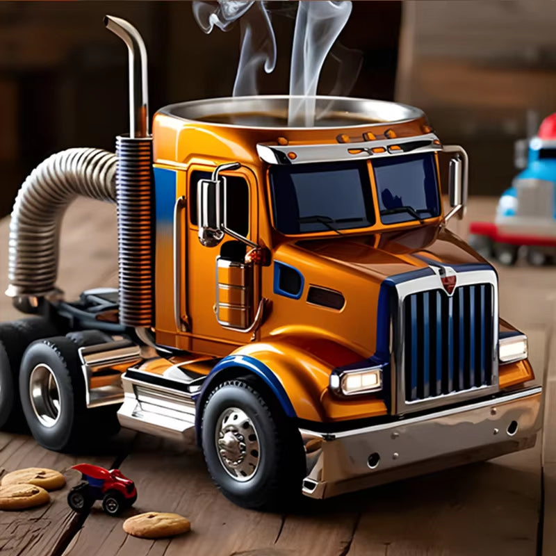 11 Ounces Semi-Trailer Truck Shaped Mug Creative Desktop Home Kitchen Handcrafted Water Cups 1Pcs Durable Coffee Cup Ornament