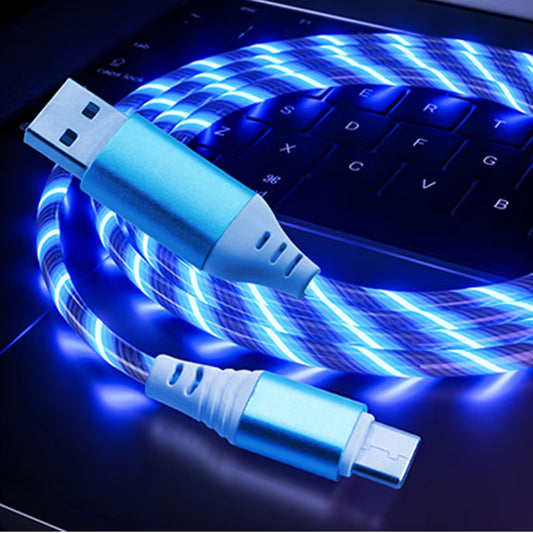 MOQ 5 Pcs USB C Charge Cable Flowing LED Light 2.4A Fast Charging Type C Cable Charging & Sync Data Cords for Android Phone