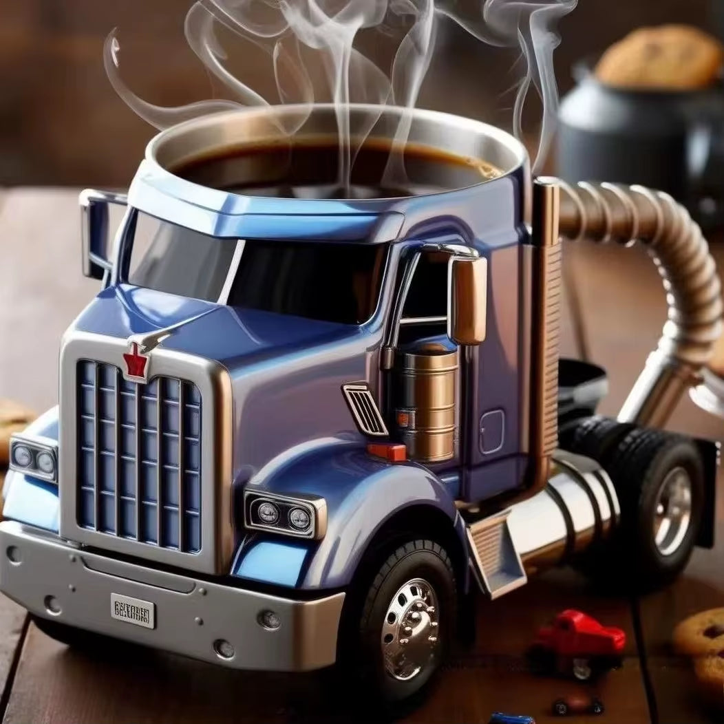 11 Ounces Semi-Trailer Truck Shaped Mug Creative Desktop Home Kitchen Handcrafted Water Cups 1Pcs Durable Coffee Cup Ornament