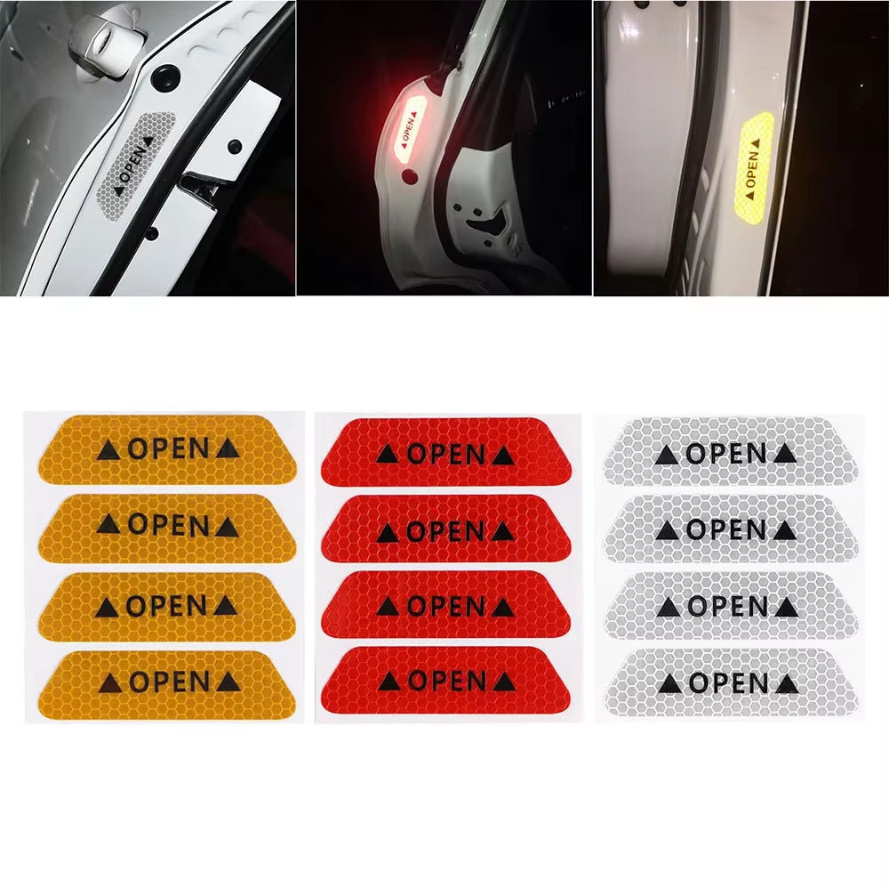 4PCS Car Accessories Car Stickers Reflective Warning Sticker Wheel Eyebrows Door Opening Sticker Diamond Wheel Reflective Strip