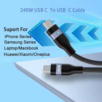 OEM Fast Charging PD 240W 65W Type C to Type C LED Fast Nylon Braided Data Cable 5A USB-C Charger Cable for Samsung